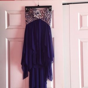 Purple high low silver beaded dress